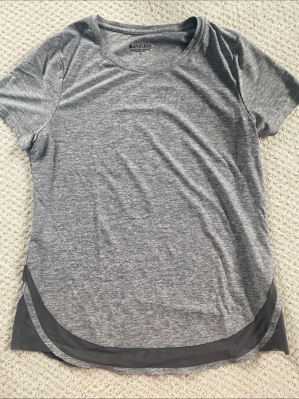 Athleta Heather Gray Short Sleeve Active Tee with Mesh Trim, small